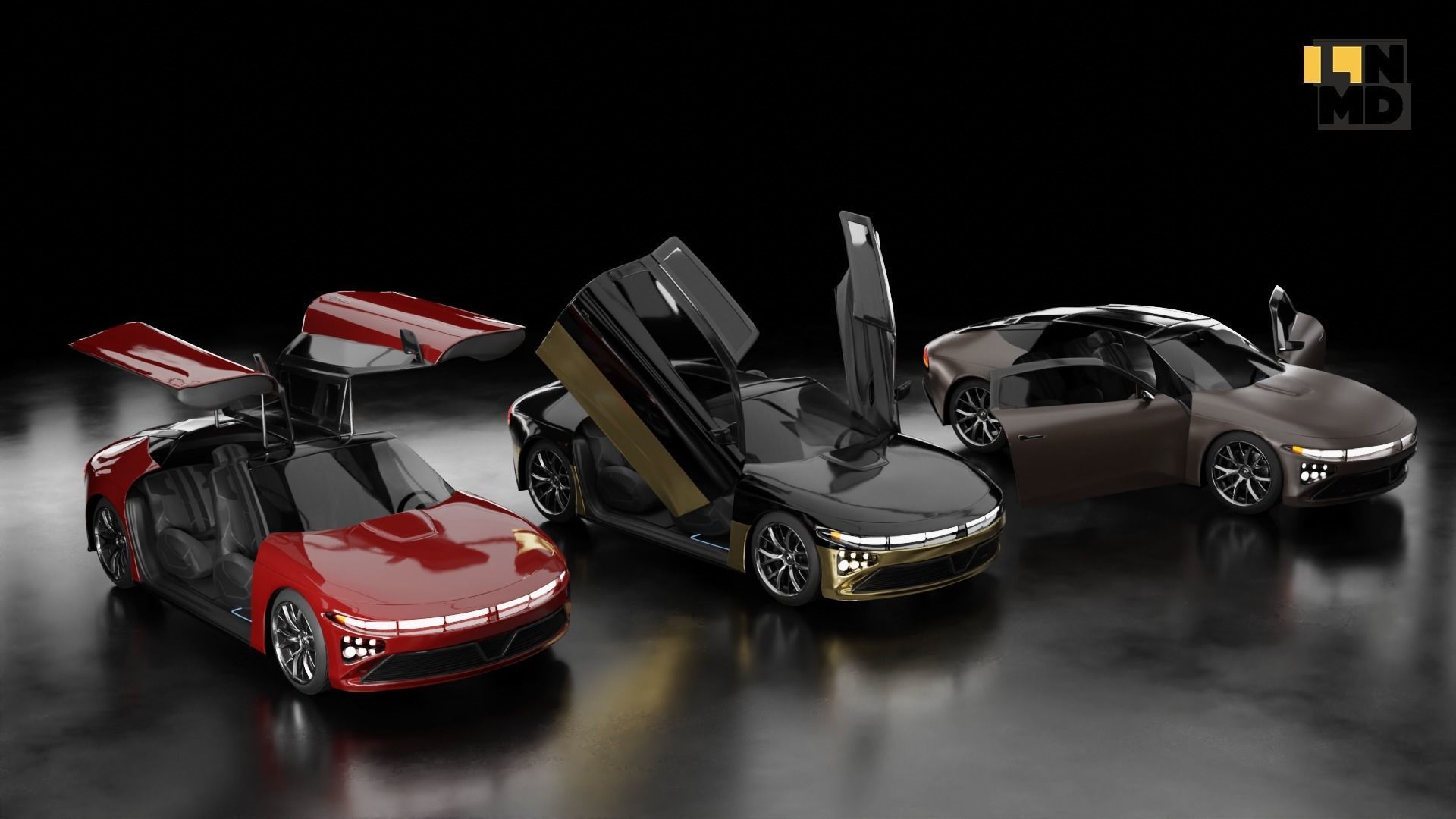 Pack of generic futuristic cars with different doors  3D model_3