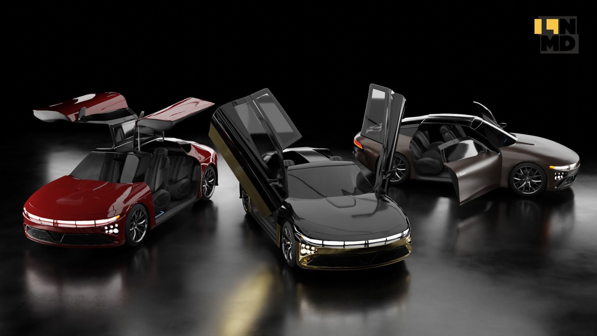 Pack of generic futuristic cars with different doors  3D model_4