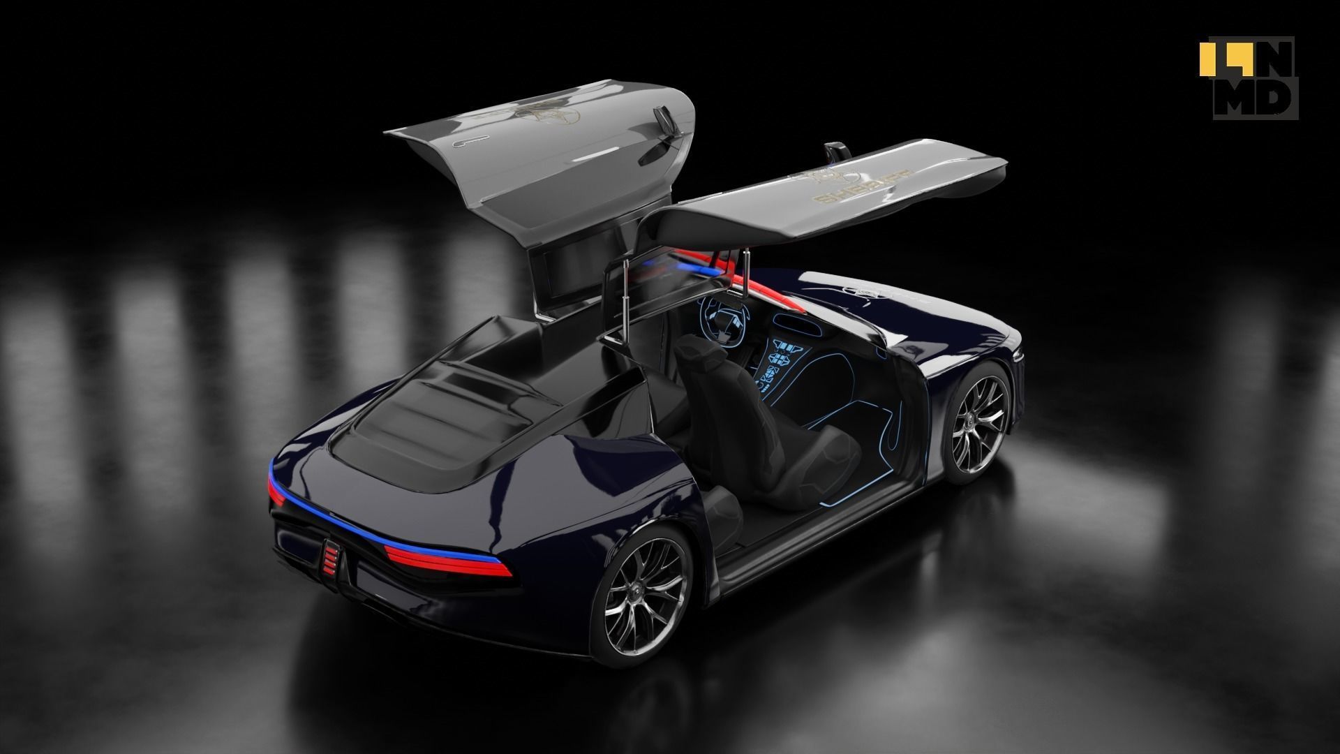 Pack of generic futuristic cars with different doors  3D model_39