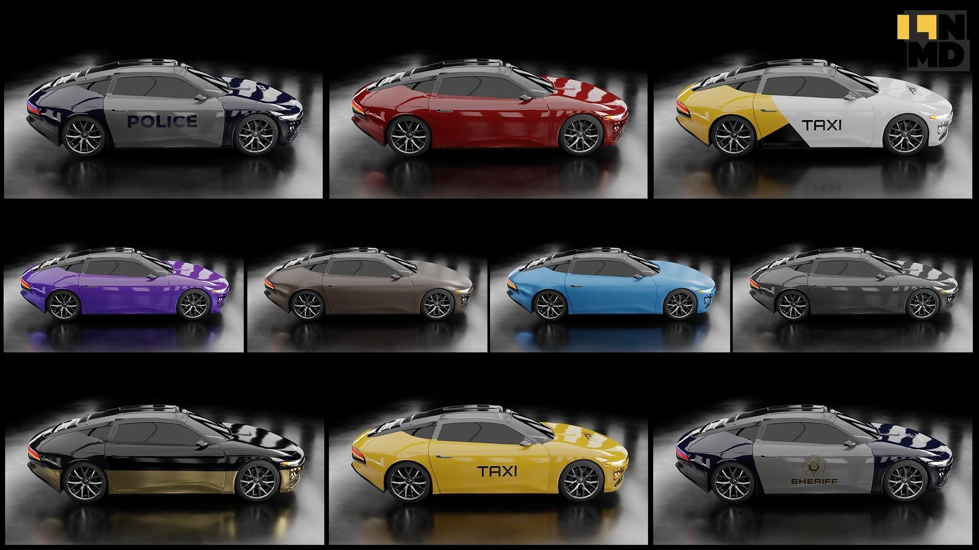 Pack of generic futuristic cars with different doors  3D model_73