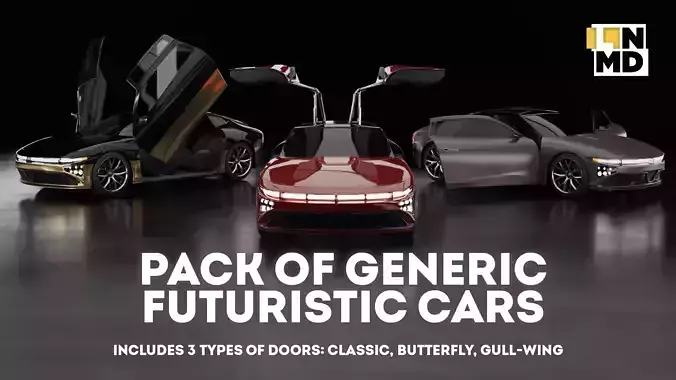 Pack of generic futuristic cars with different doors  3D model