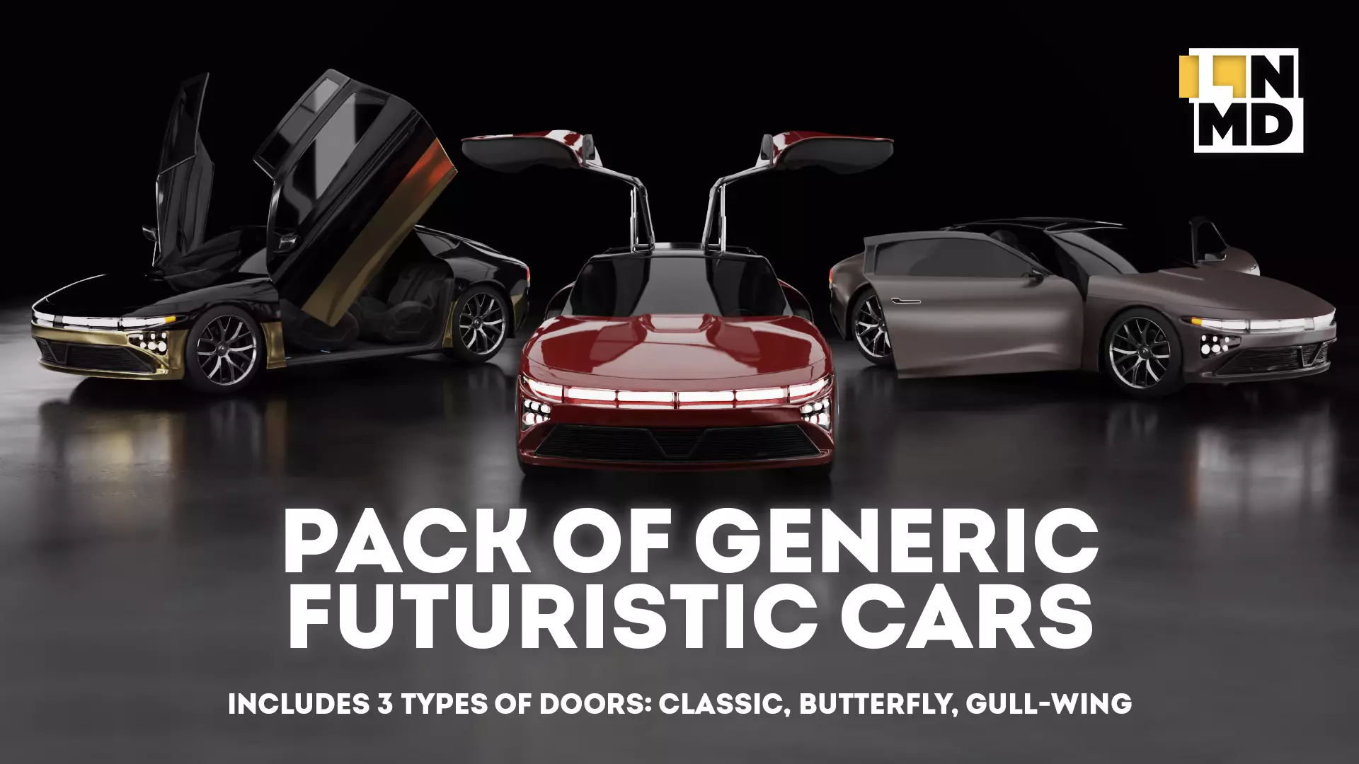 Pack of generic futuristic cars with different doors  3D model_0