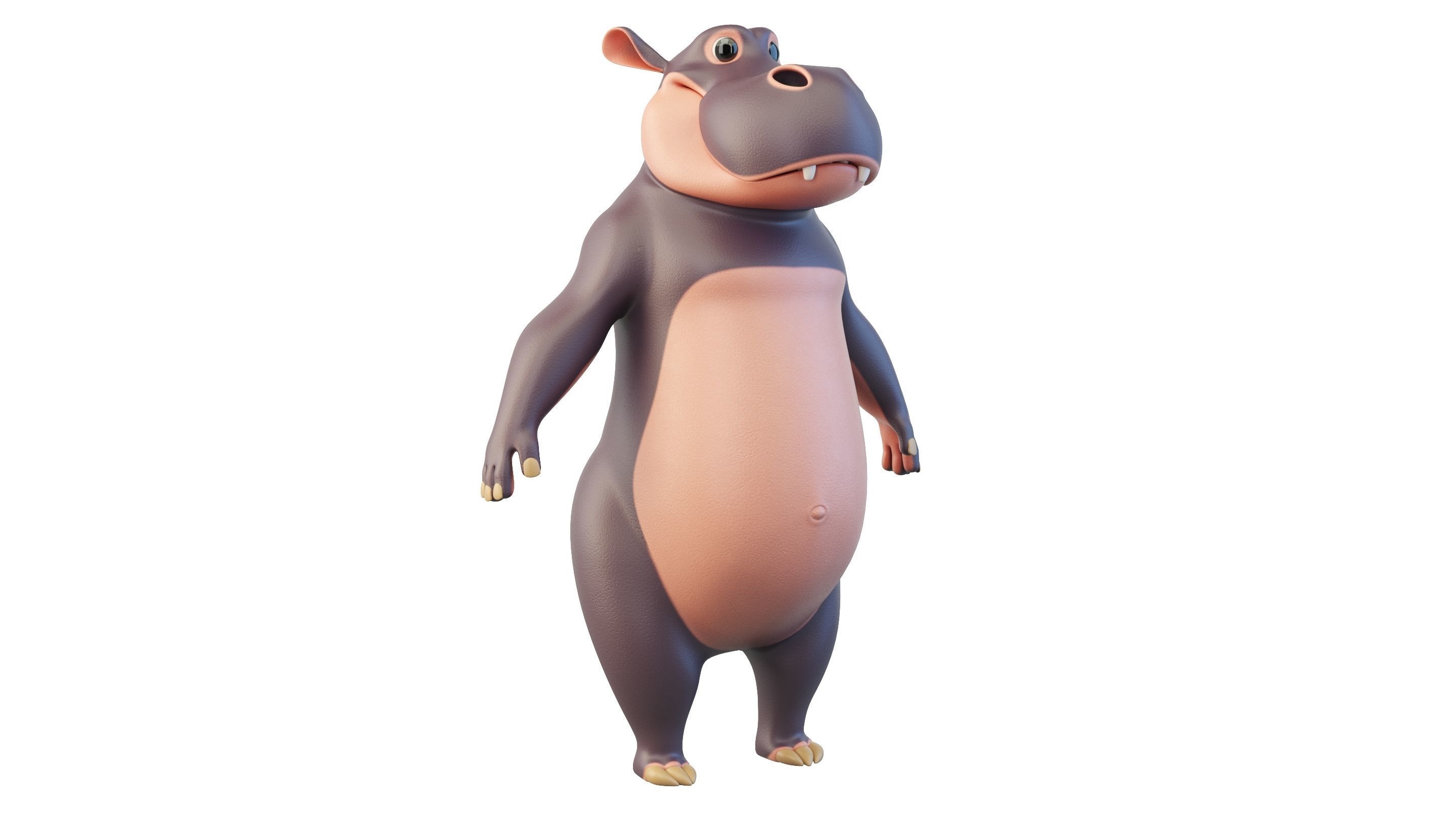 Cartoon Hippo Character 3D model_2