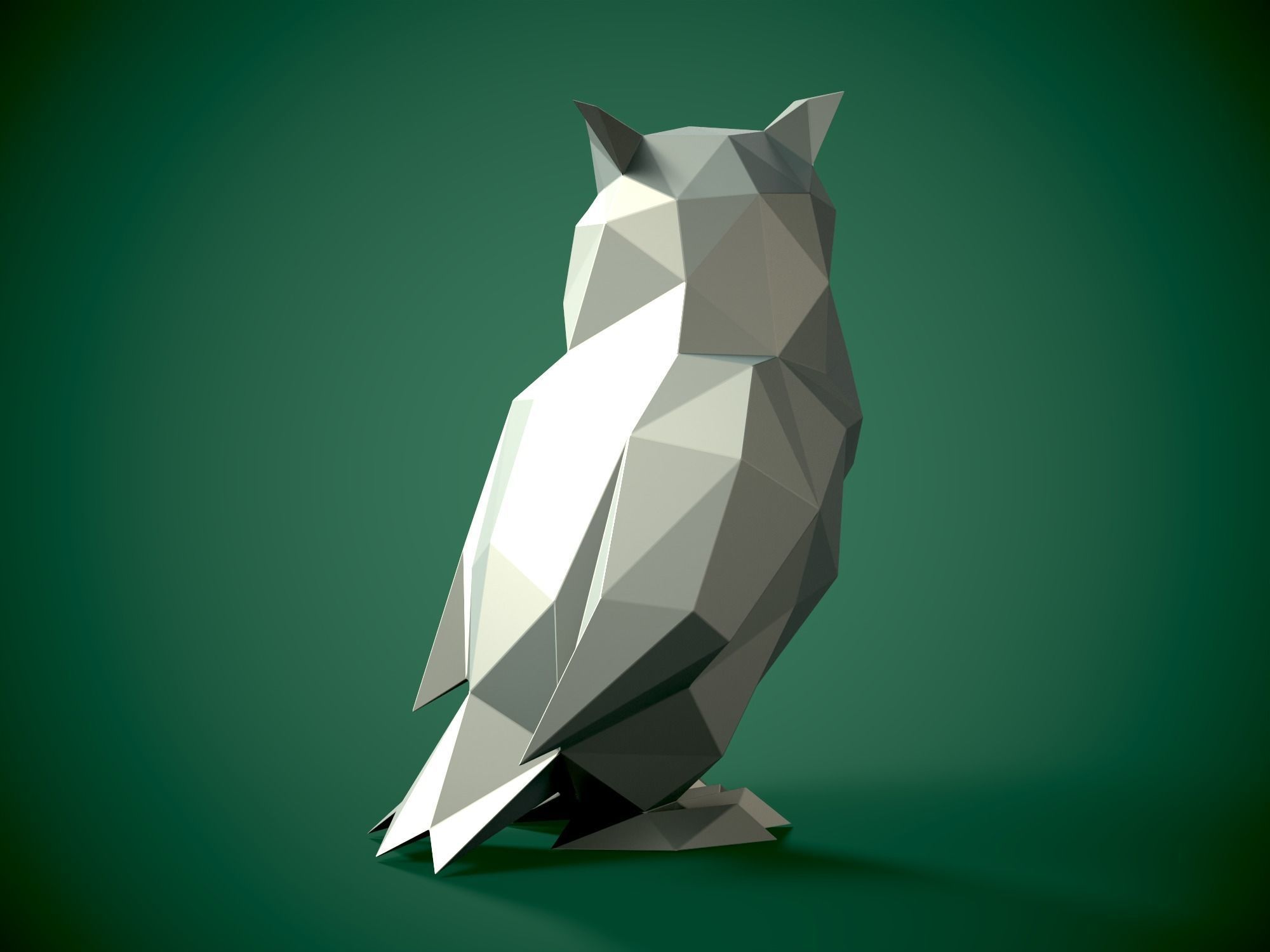 Low Poly style Owl 3d model and Pepakura 3D print model_7