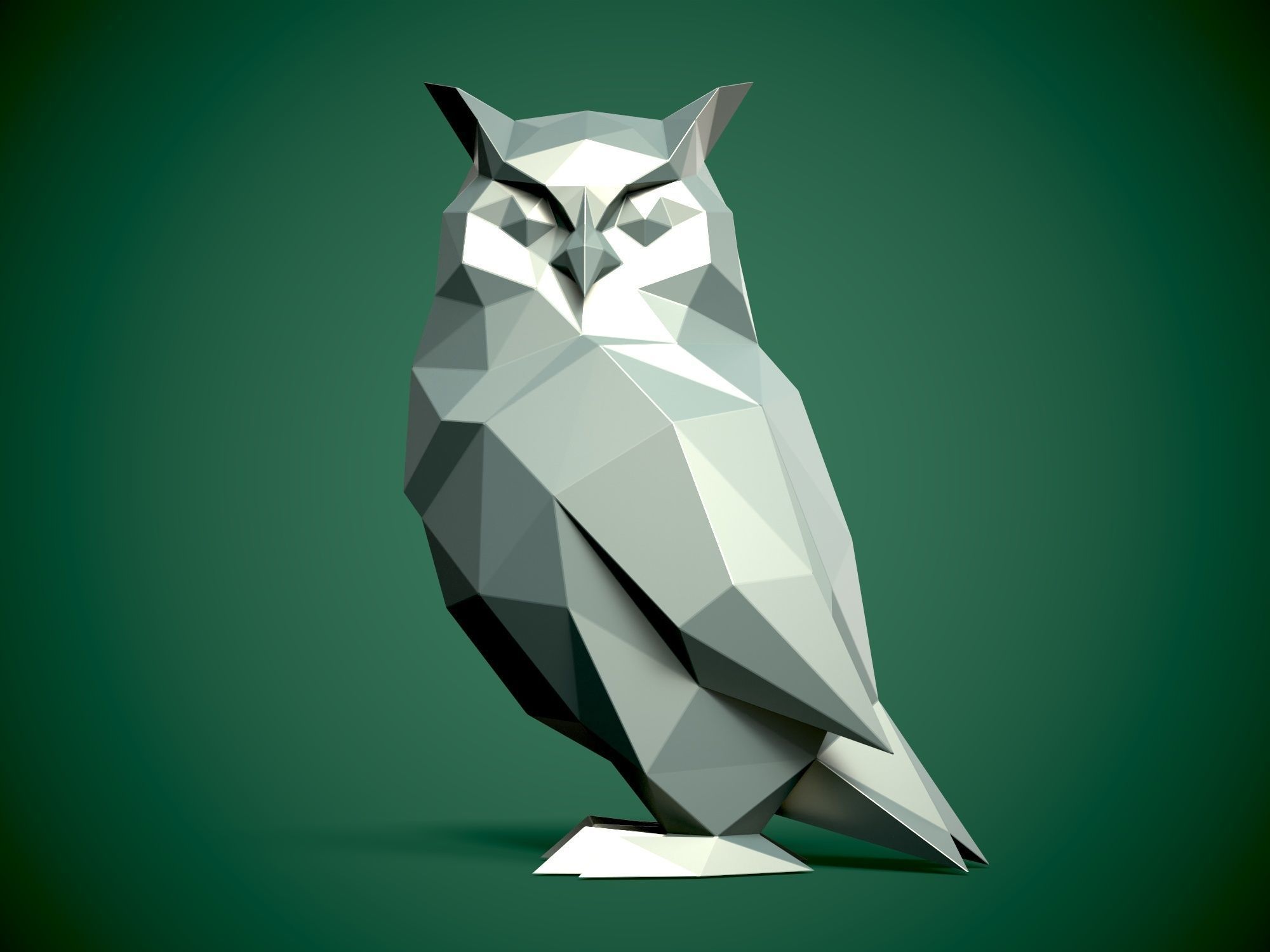 Low Poly style Owl 3d model and Pepakura 3D print model_4