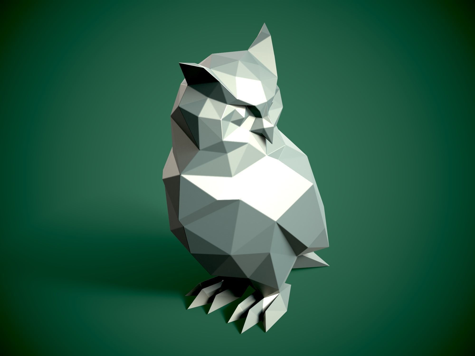 Low Poly style Owl 3d model and Pepakura 3D print model_8
