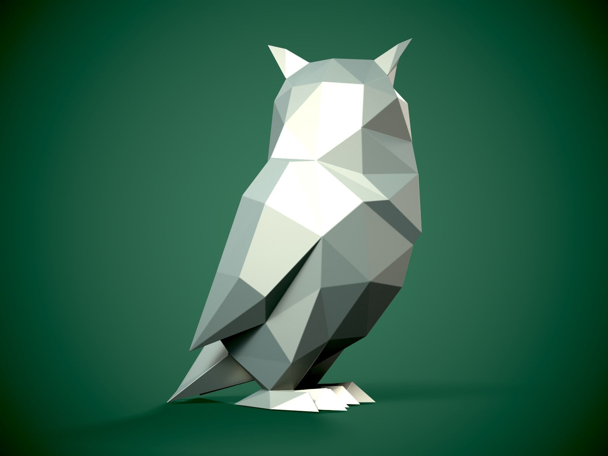 Low Poly style Owl 3d model and Pepakura 3D print model_2