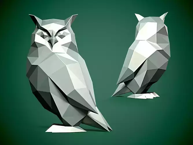 Low Poly style Owl 3d model and Pepakura