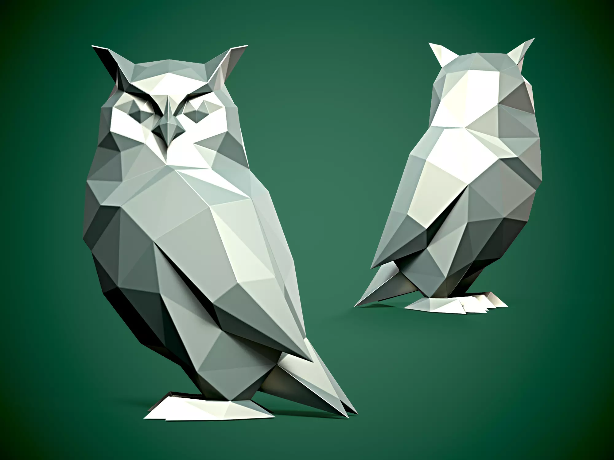 Low Poly style Owl 3d model and Pepakura 3D print model_0