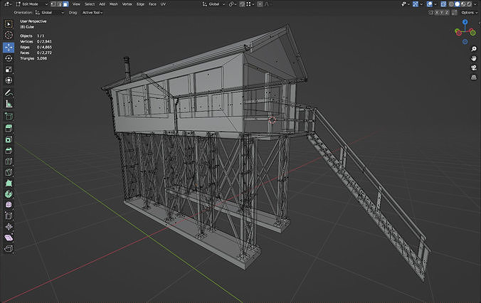 Green old gantry control tower Low-poly 3D model 7