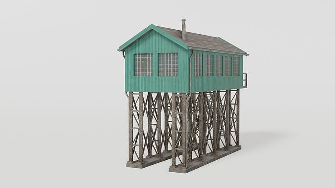 Green old gantry control tower Low-poly 3D model 4