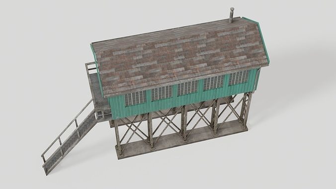 Green old gantry control tower Low-poly 3D model 5