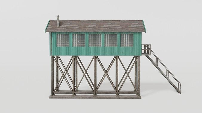 Green old gantry control tower Low-poly 3D model 2