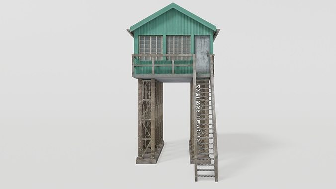 Green old gantry control tower Low-poly 3D model 6