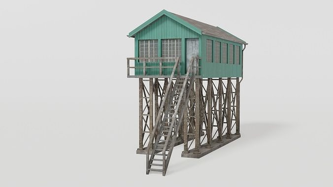 Green old gantry control tower Low-poly 3D model 3