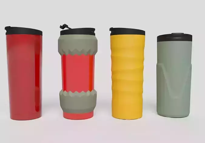 4 termos designs with cup and pouring out caffee