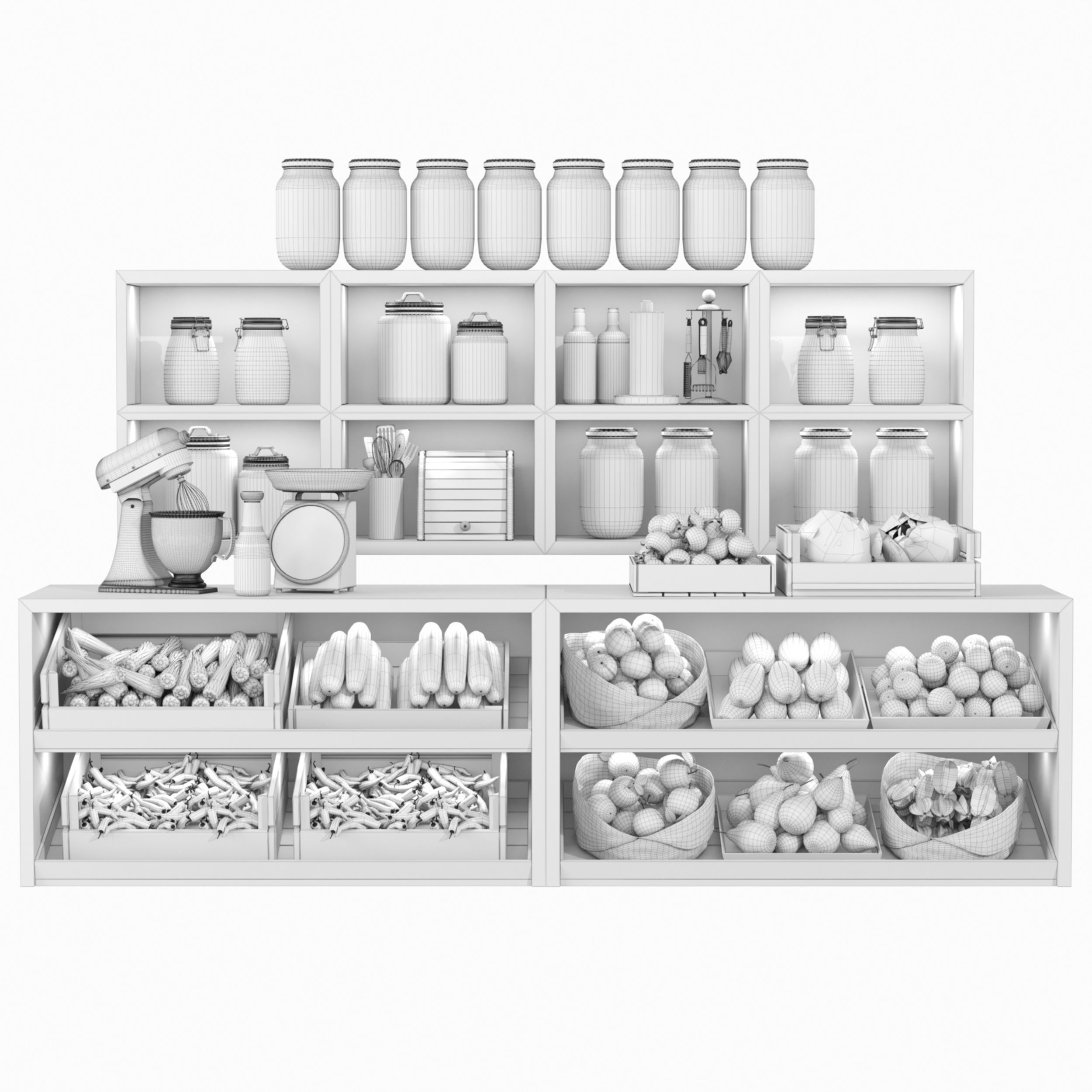 Rack with products in a supermarket or market 2 3D model_1