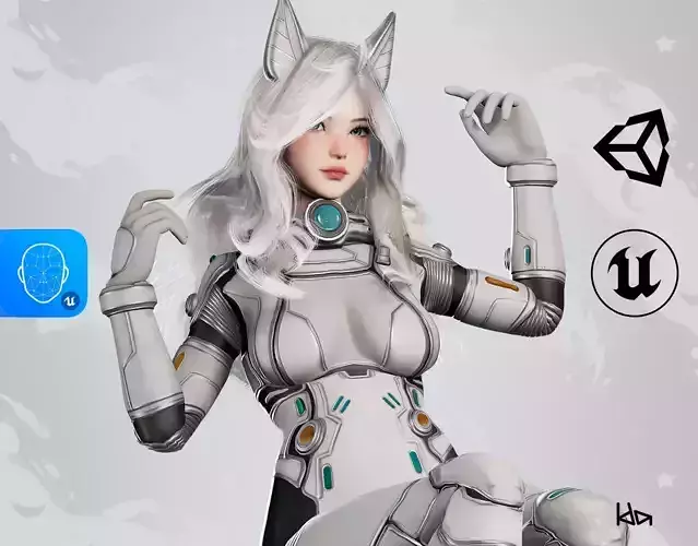 Stellar Girl Miyoko - Game Ready Low-poly 3D model