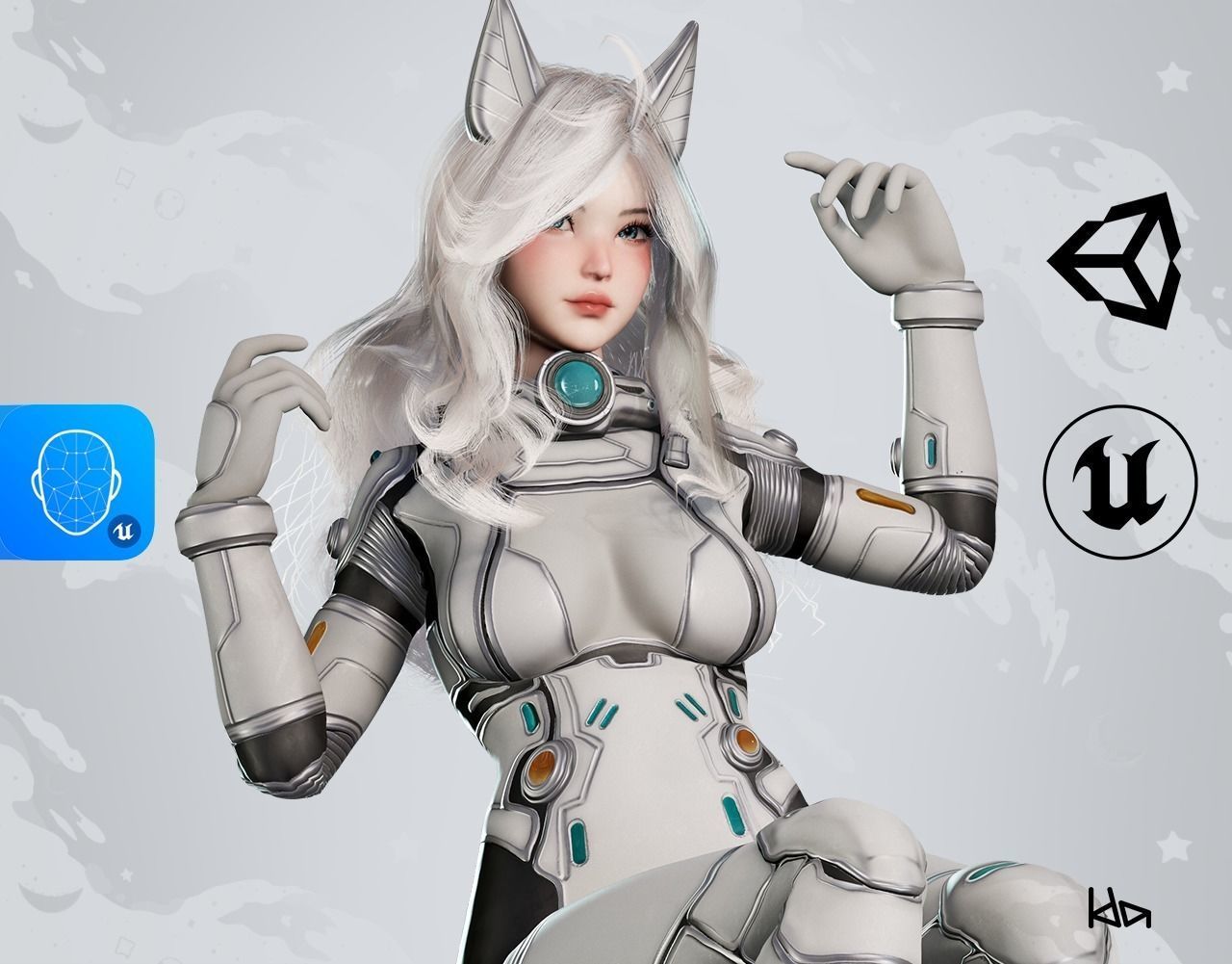 Stellar Girl Miyoko - Game Ready Low-poly 3D model_0