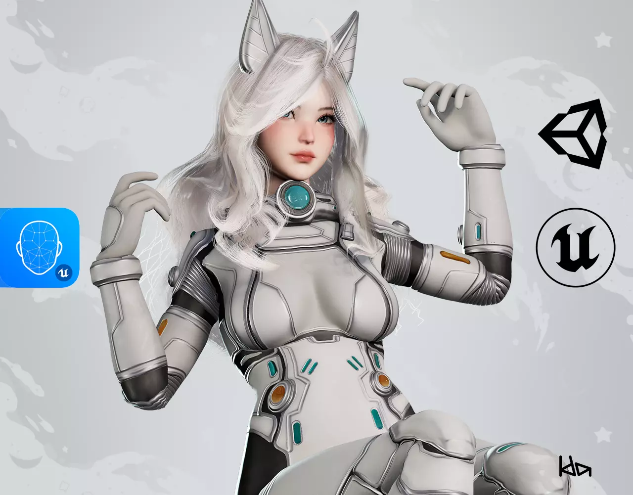 Stellar Girl Miyoko - Game Ready Low-poly 3D model_0