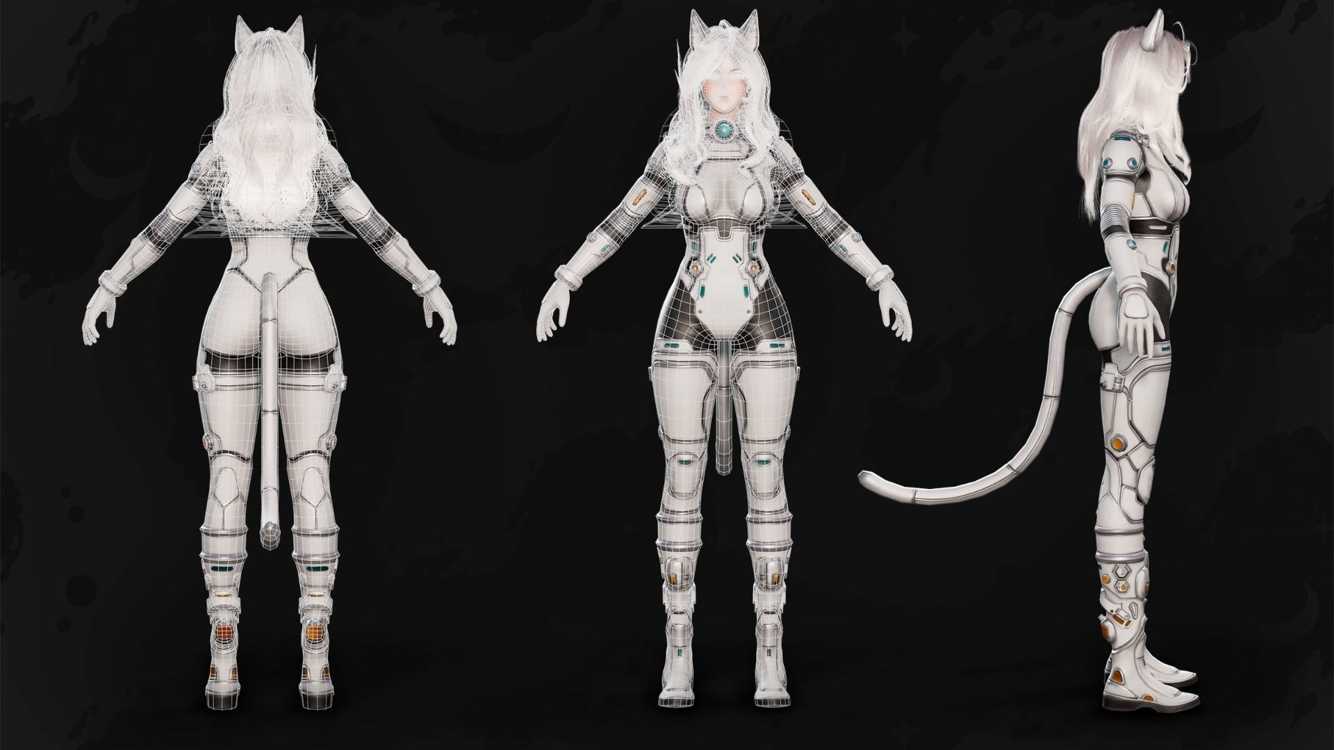 Stellar Girl Miyoko - Game Ready Low-poly 3D model_14