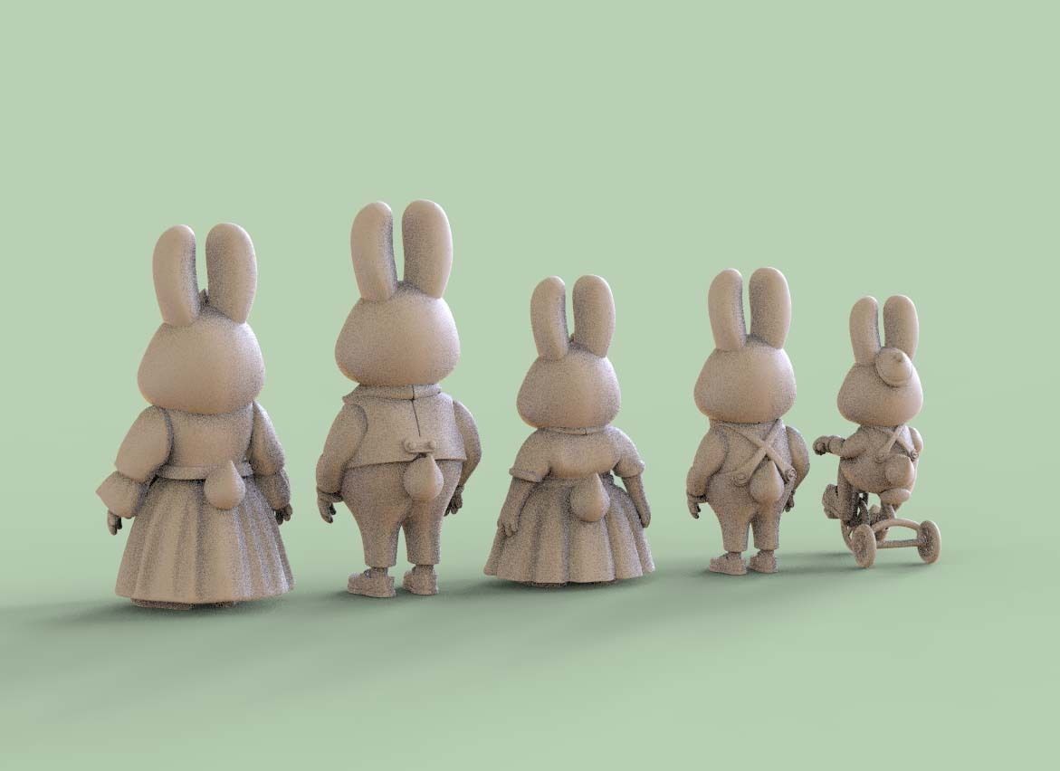 family rabbit 3D print model_1