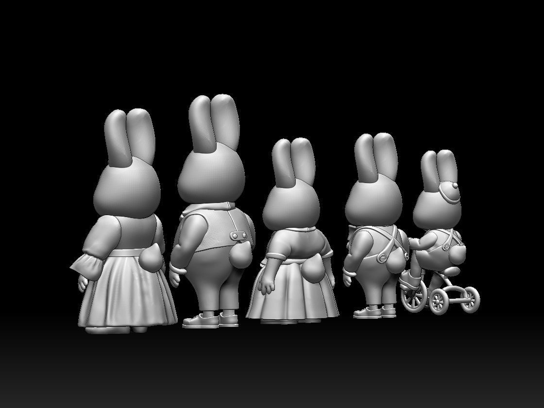family rabbit 3D print model_10