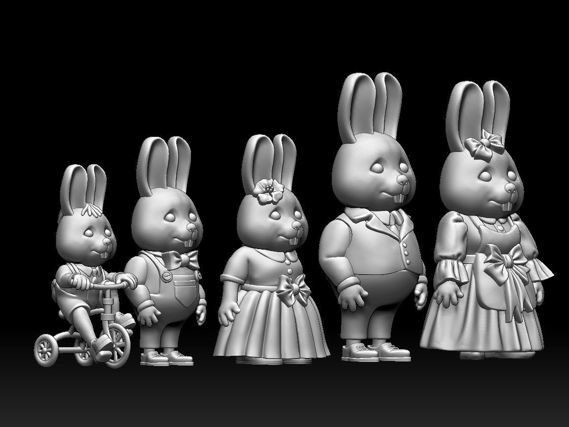 family rabbit 3D print model_11