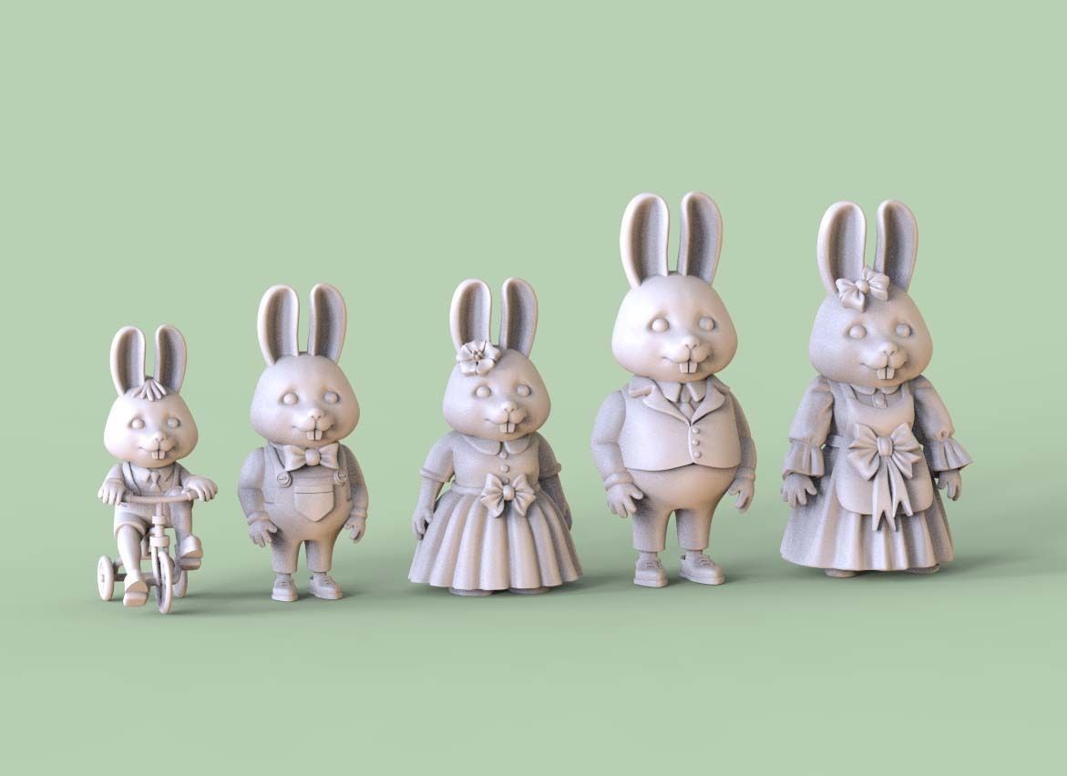 family rabbit 3D print model_2