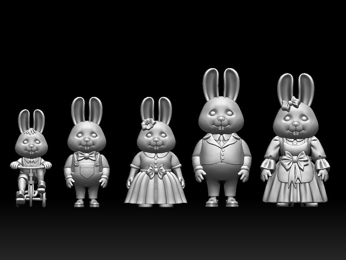 family rabbit 3D print model_4