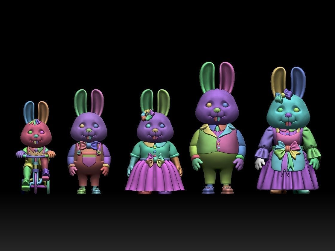 family rabbit 3D print model_8