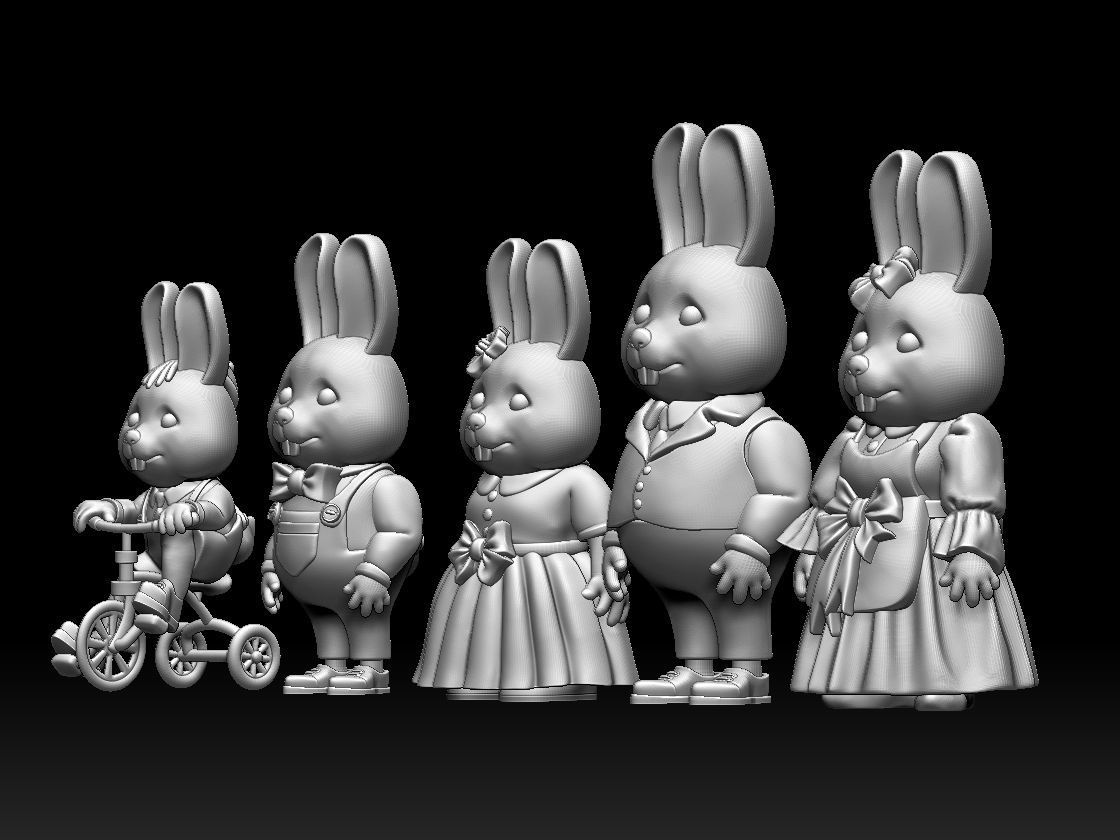 family rabbit 3D print model_6
