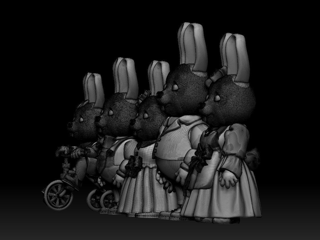family rabbit 3D print model_7