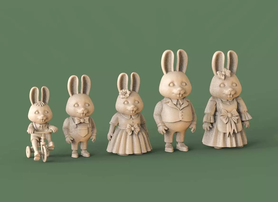 family rabbit 3D print model_0