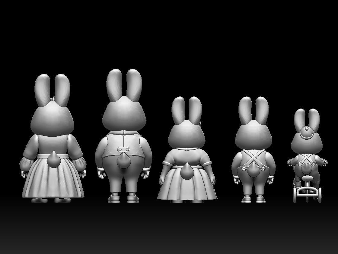 family rabbit 3D print model_9