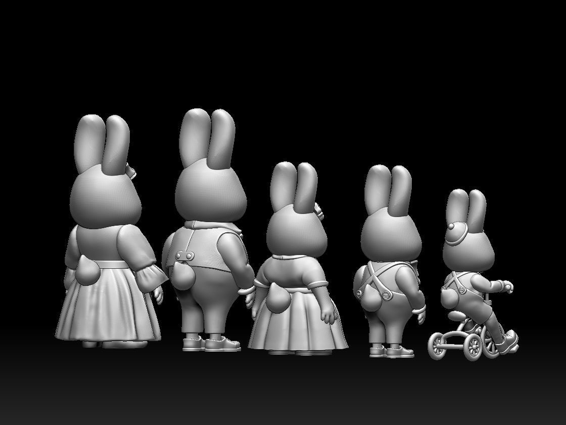 family rabbit 3D print model_5