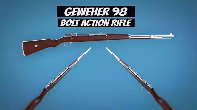 Mauser Gewehr 98 Bolt Action Rifle LowPoly Firearm  3D Model Low-poly 3D model