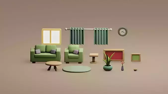 Low Poly room assets and decorations