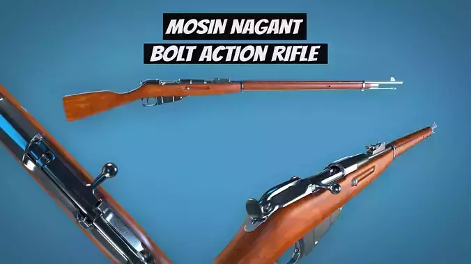 Mosin Nagant Bolt Action Rifle LowPoly Firearm  3D Model Low-poly 3D model