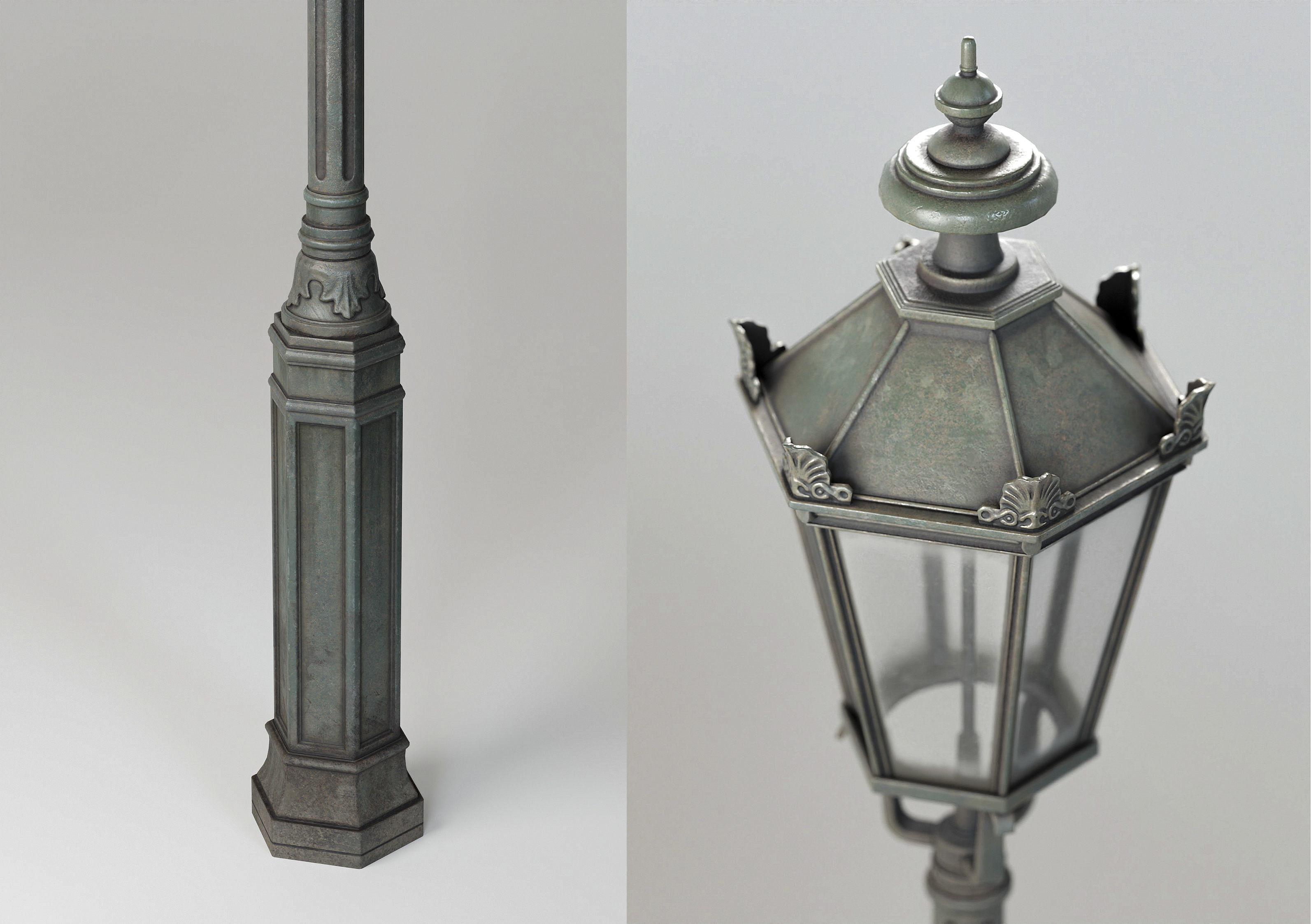 Old street lamp Low-poly 3D model_3
