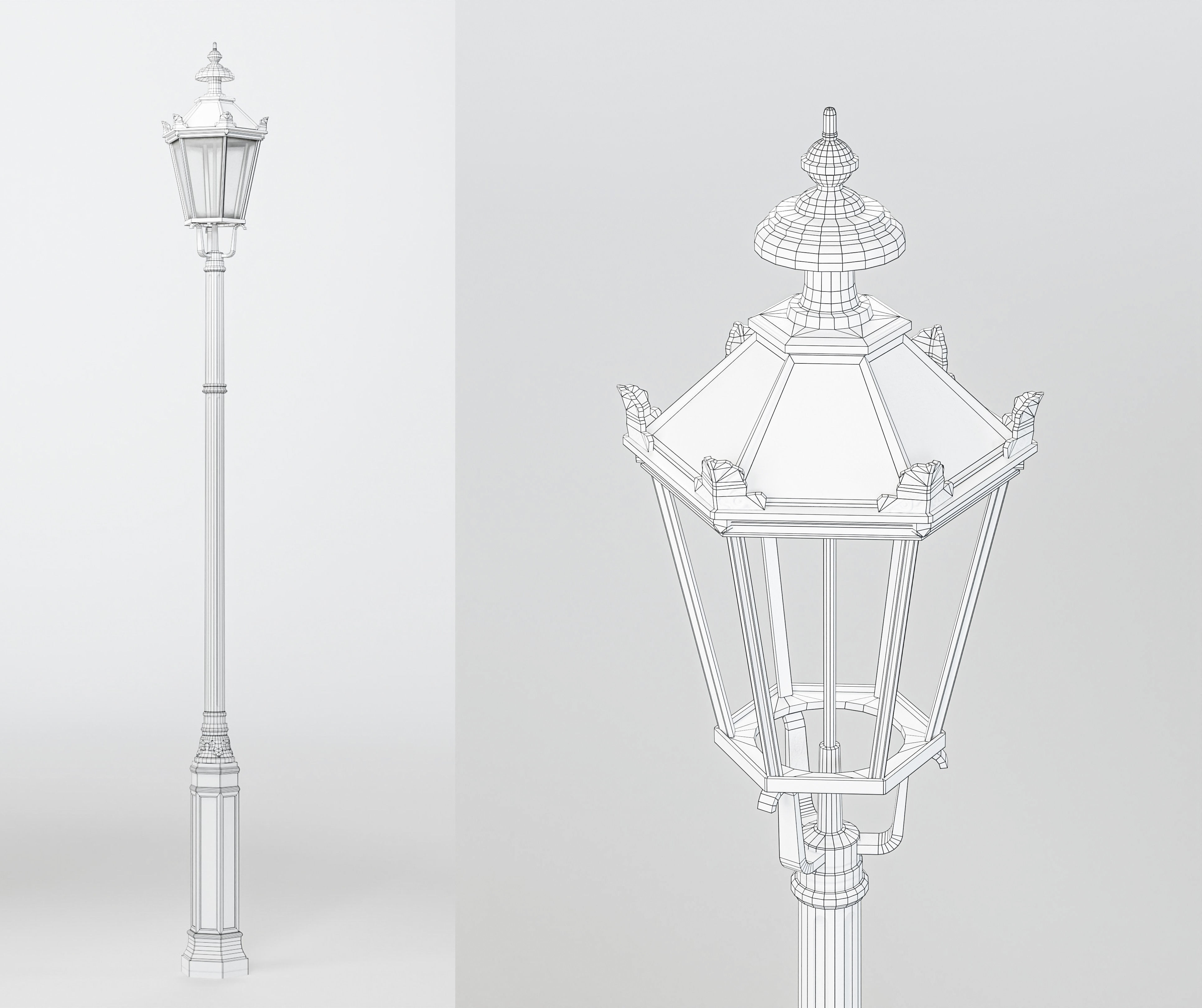 Old street lamp Low-poly 3D model_2