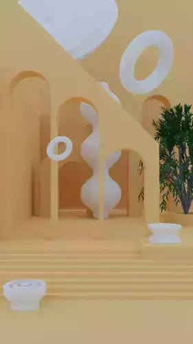 Abstract arched wall scene with bonsai tree 3D model