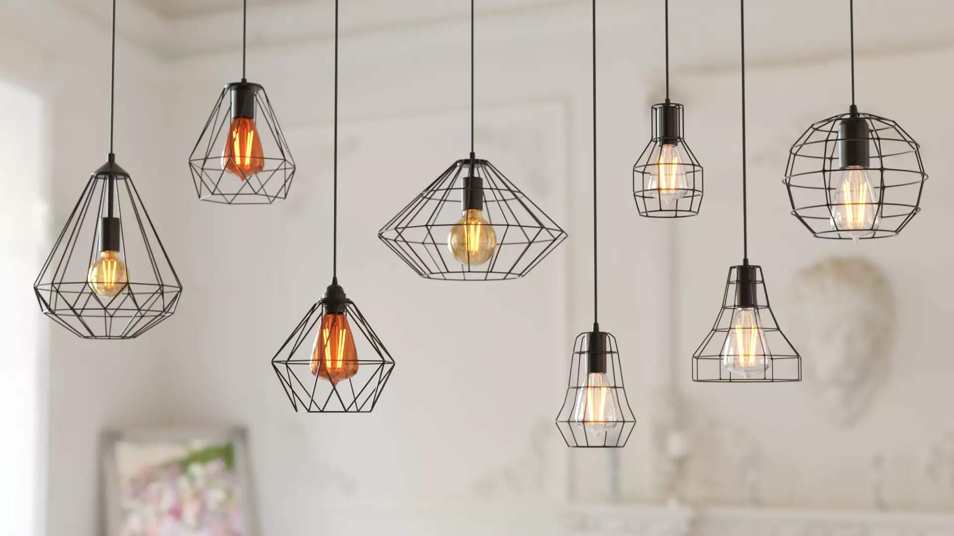 10 Collection Pendant Steel Lamps 3D model_0