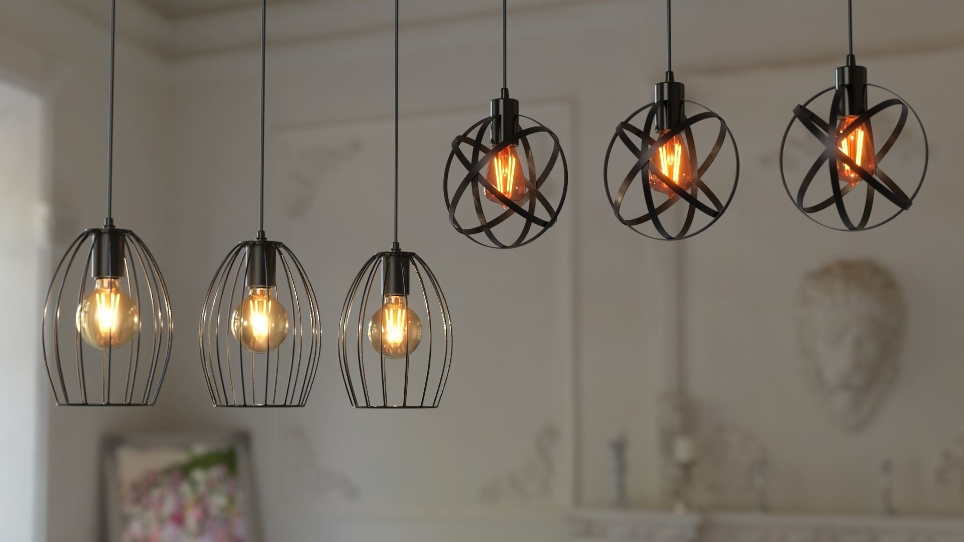 10 Collection Pendant Steel Lamps 3D model_3