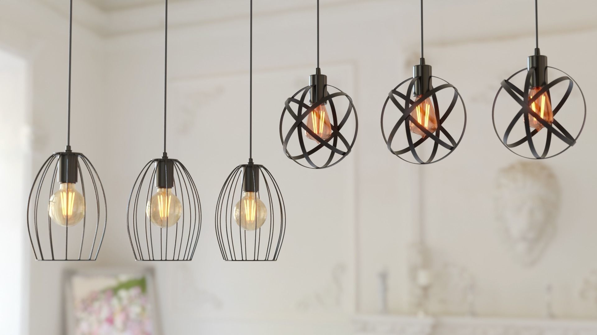 10 Collection Pendant Steel Lamps 3D model_1