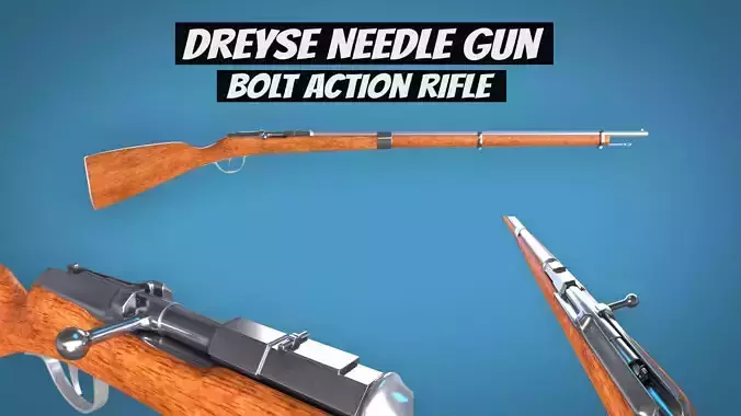 Dreyse Needle Gun Bolt Action Rifle LowPoly Firearm  3D Model Low-poly 3D model