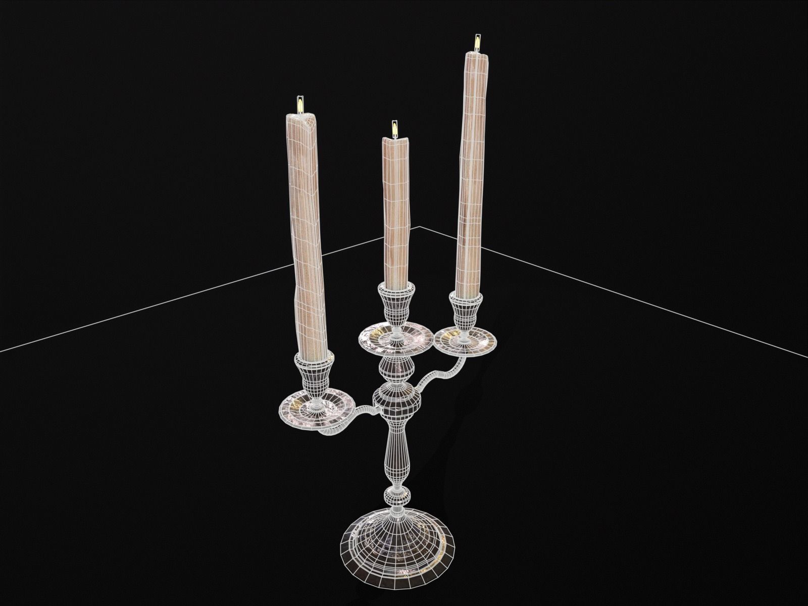 Iron Cased Three Point Candelabra Low-poly 3D model_15