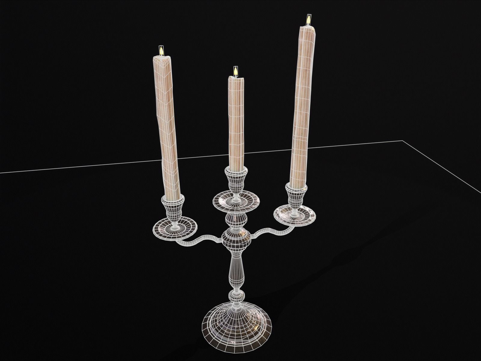 Iron Cased Three Point Candelabra Low-poly 3D model_17