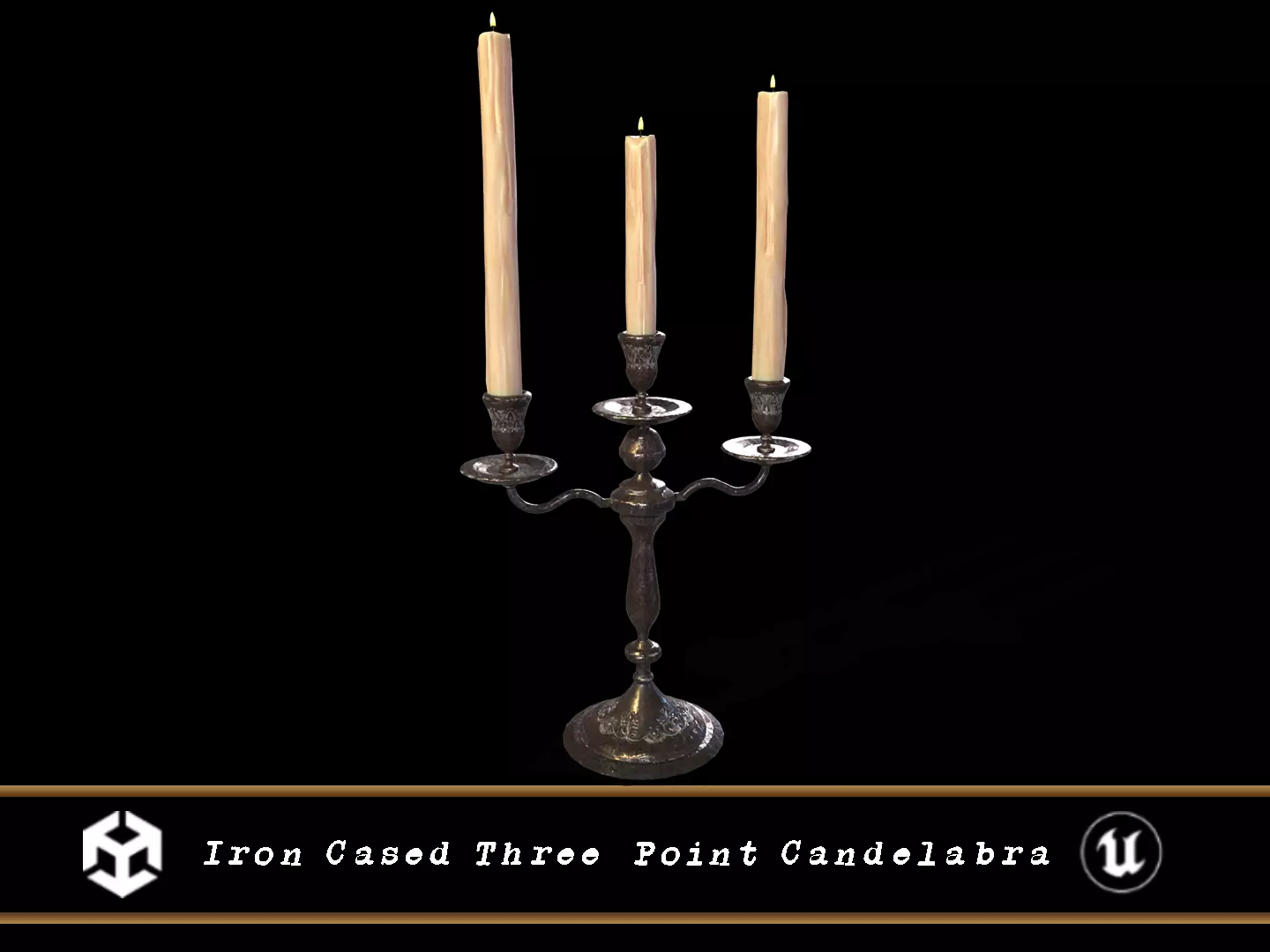 Iron Cased Three Point Candelabra Low-poly 3D model_0