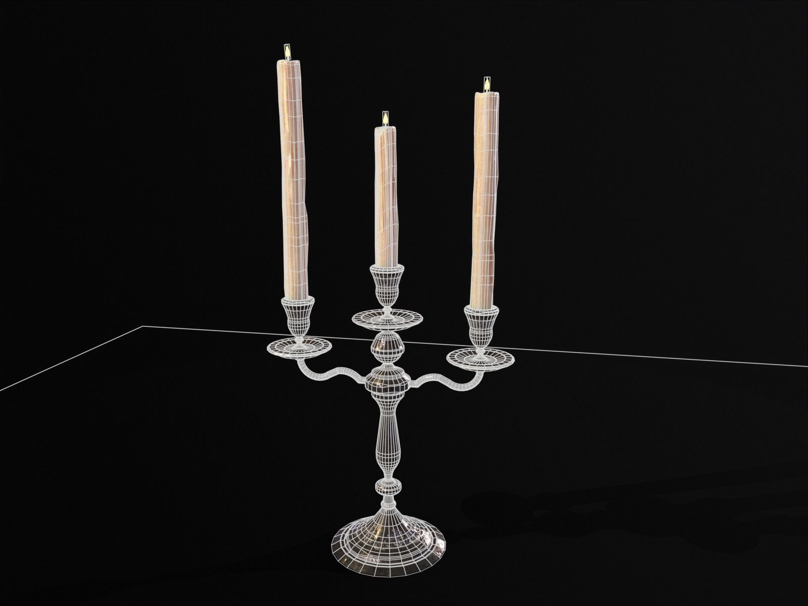 Iron Cased Three Point Candelabra Low-poly 3D model_5
